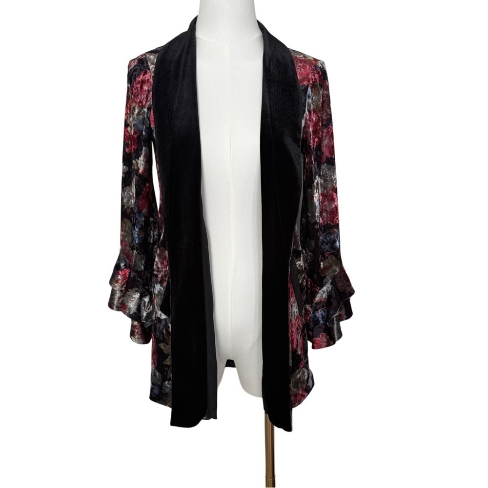 Floral Velvet Fairy Whimsigoth Grunge Renaissance Witchy Bell Sleeve Cardigan XS